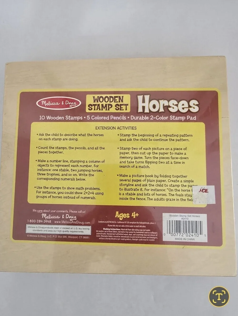 Melissa & Doug•NEW IN BOX/SEALED•Horses Wooden Stamp Set in Wooden Storage Tray